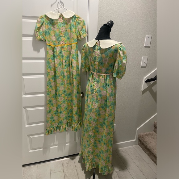 Vintage 60s 70s handmade Mommy & Me Peter Pan collar floral prairie dress S/10Y - Picture 2 of 10